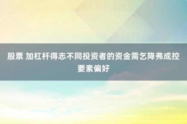 股票 加杠杆得志不同投资者的资金需乞降弗成控要素偏好
