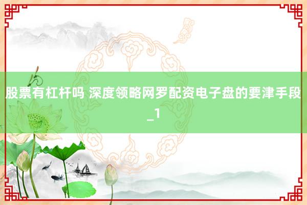 股票有杠杆吗 深度领略网罗配资电子盘的要津手段_1